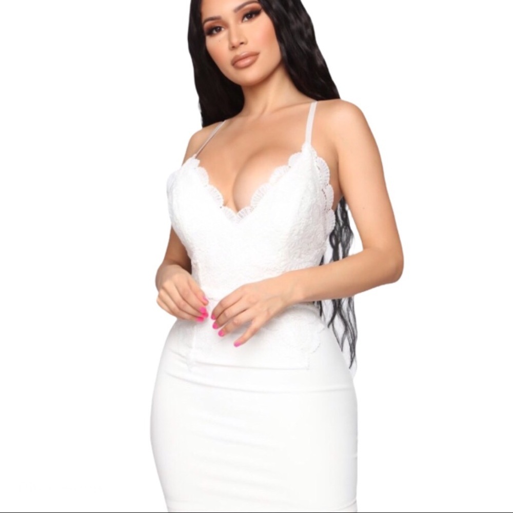 FASHION NOVA Meeting My Love Crochet Dress With Sweetheart Neckline Ivory Small